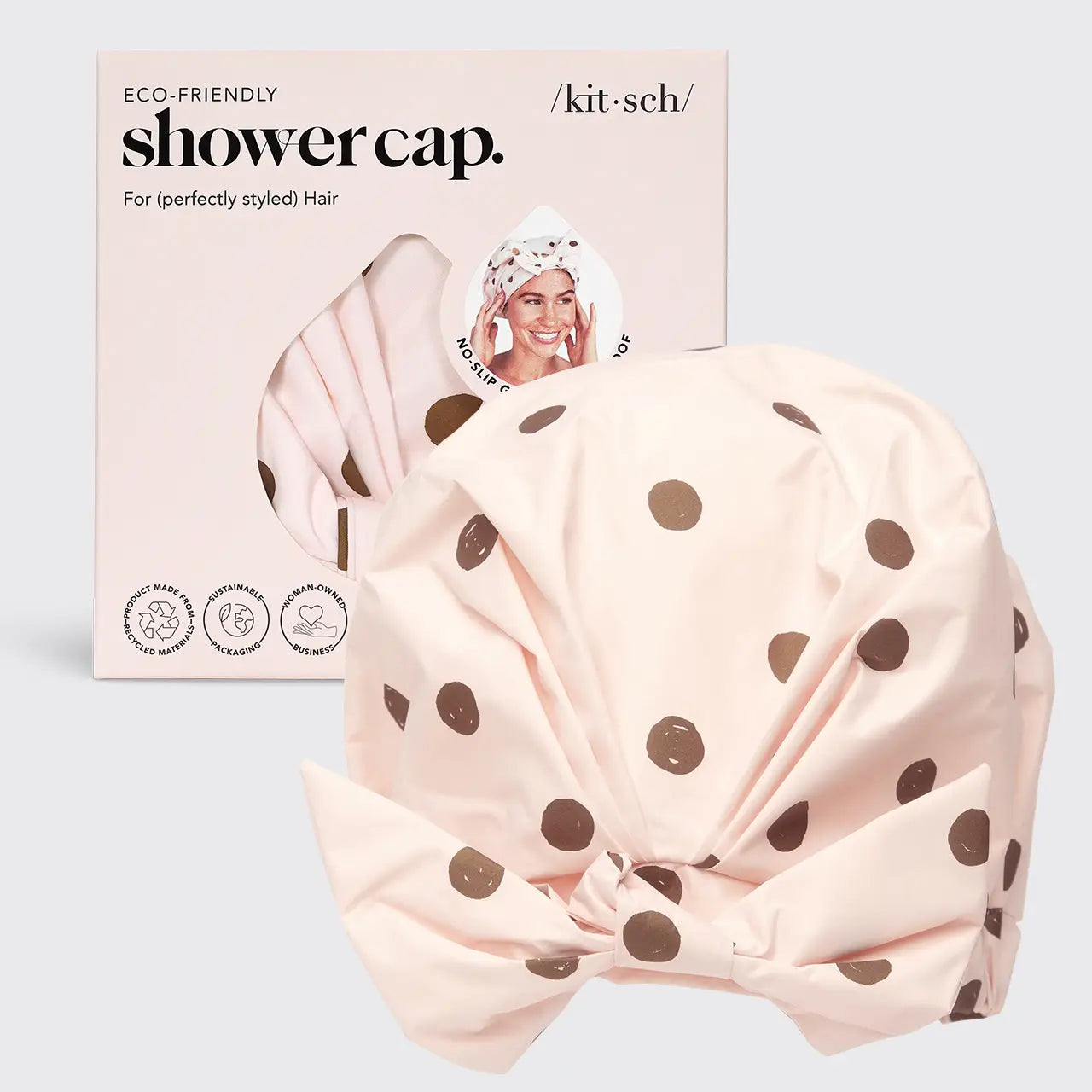 Lux Shower Cap - Blush Poka Dots
