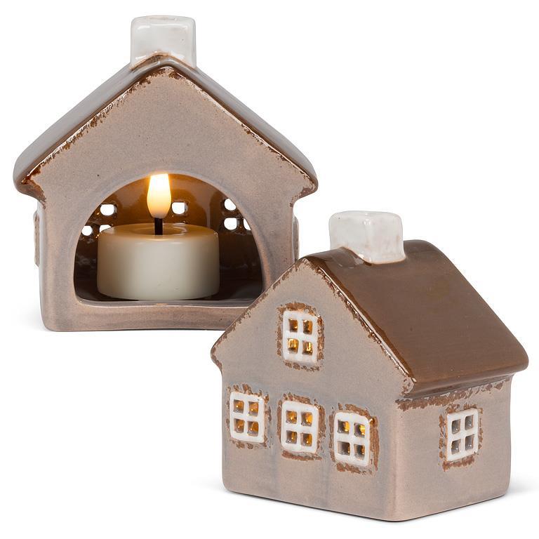 Small House Tealight Holder Grey