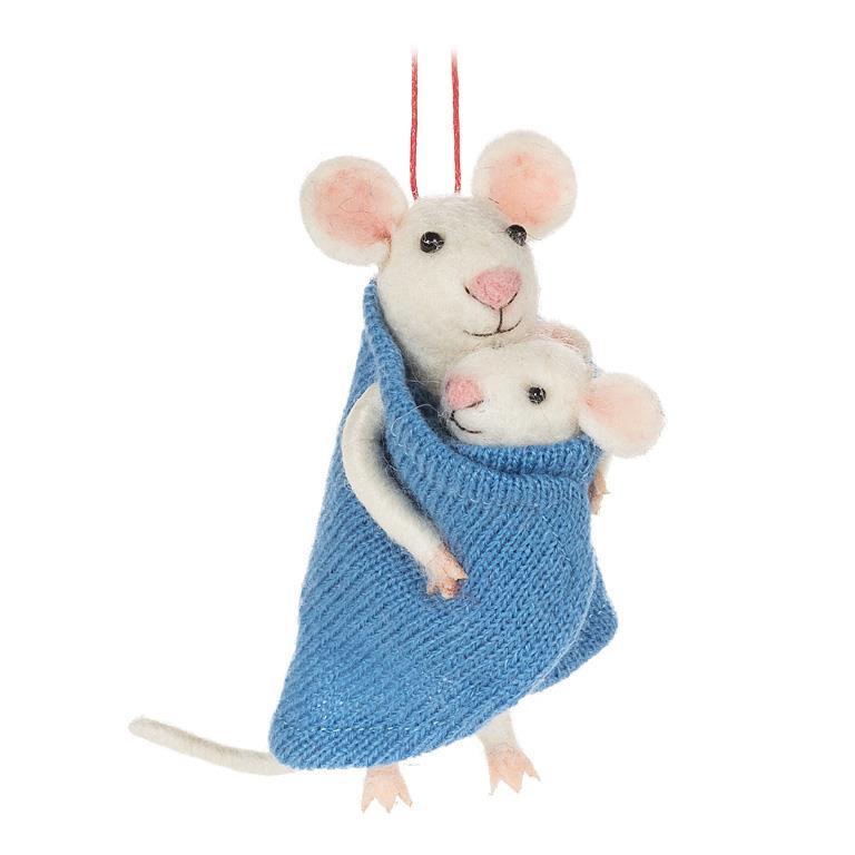 Mother & Baby Mouse Ornament in blue