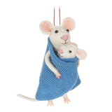 Mother & Baby Mouse Ornament in blue