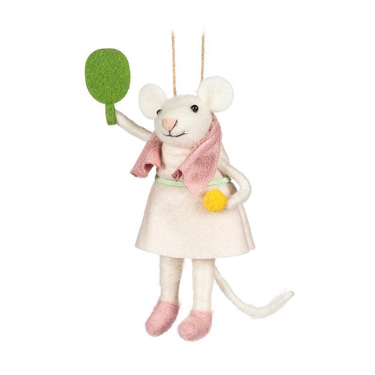 Pickleball Mouse Ornament with Racquet