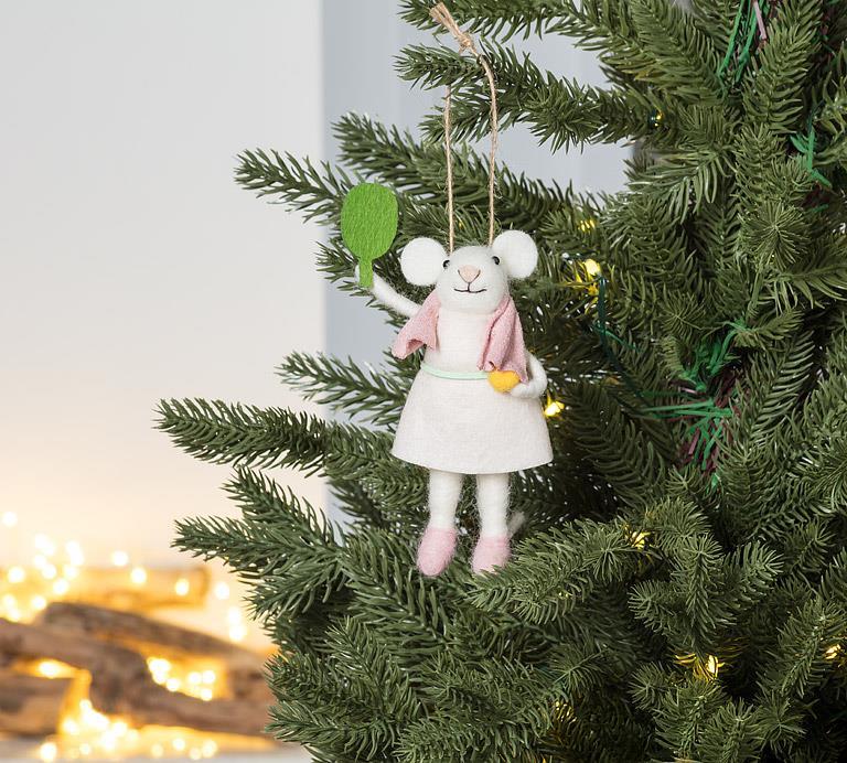 Pickleball Mouse Ornament with Racquet, alternate view