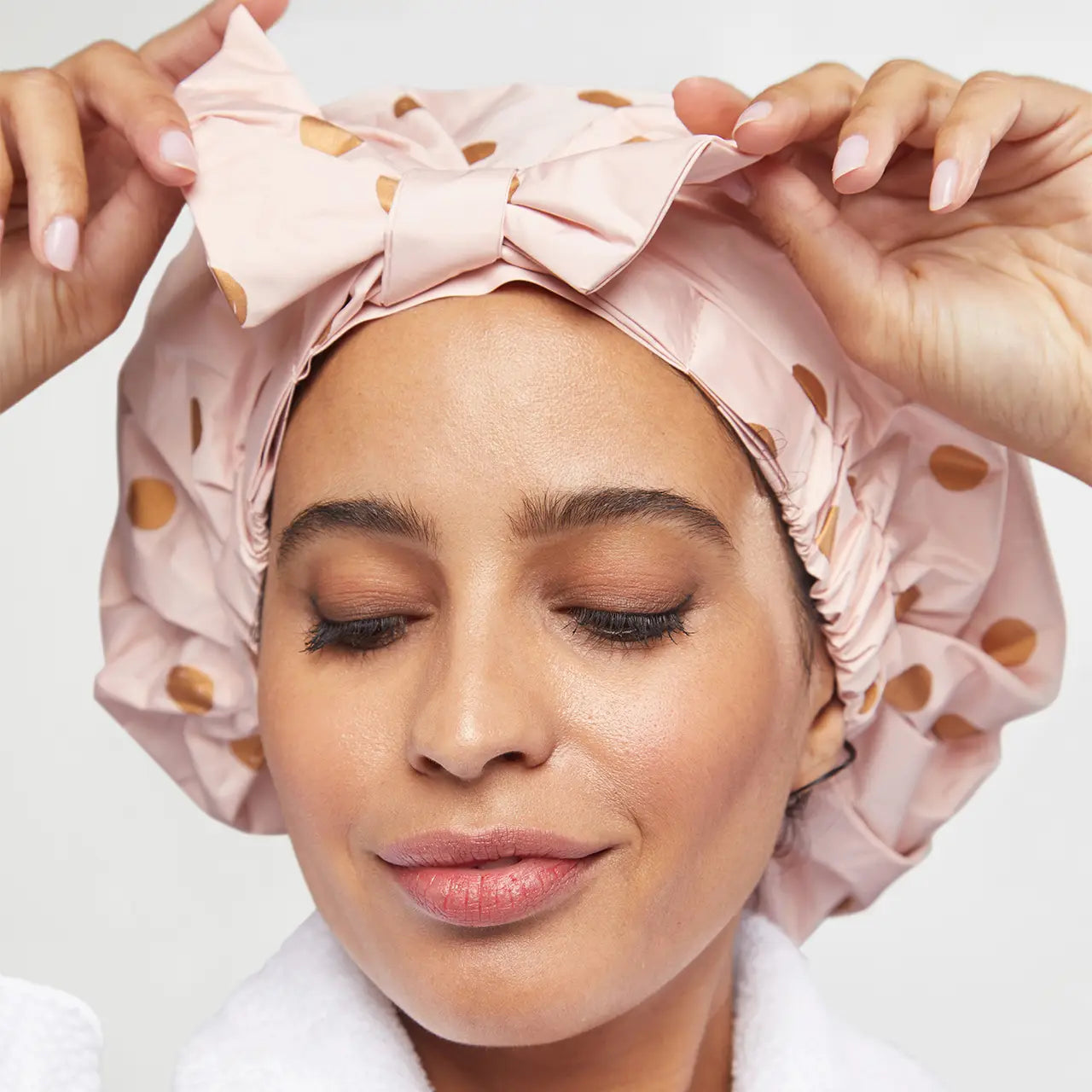 Lux Shower Cap - Blush Poka Dots