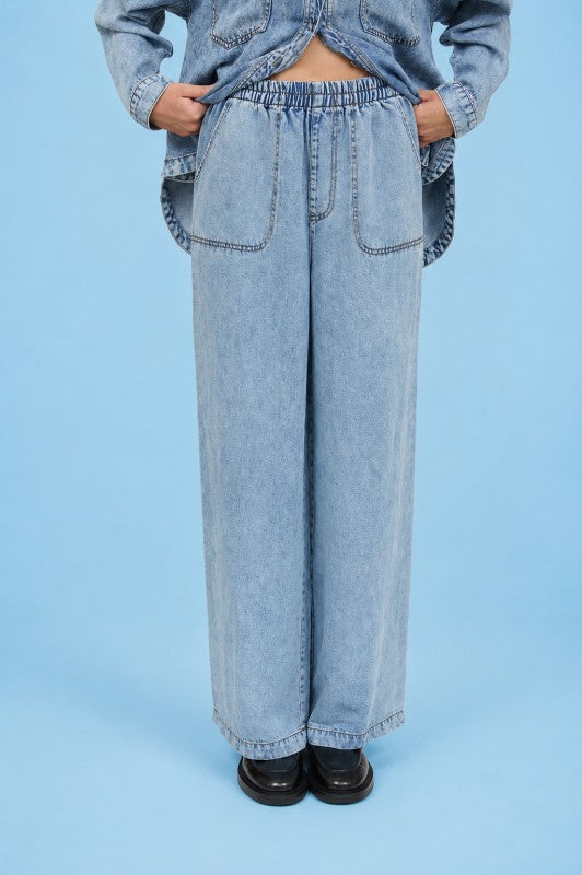 Chambray wideleg pant